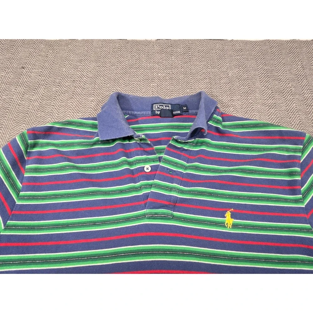Polo Ralph Lauren Mens Medium Striped Polo Shirt Blue Green Red Short‎ Sleeve M